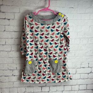 Mini Boden size 5-6 gray bird print tunic long sleeve top